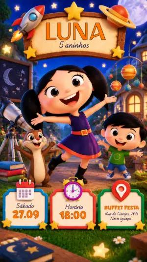 Convite de Aniversário O Show da Luna Digital para Editar