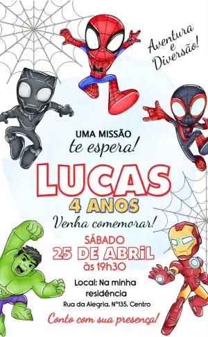 Convite de Aniversário Spidey Friends Homem Aranha para Editar