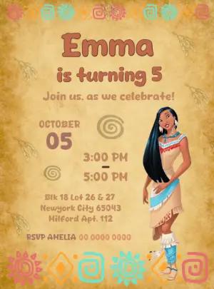Pocahontas Birthday Invitation to Edit Online
