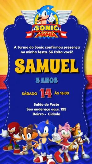 Convite Aniversário Sonic com a Turma para Editar Online