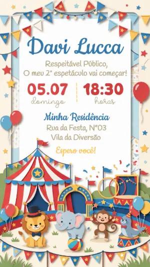 Convite de Aniversário Circo Menino para Editar Estilo Fofo