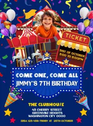 Editable Circus Birthday Party Invitation Template with photo