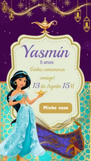 Convite de Aniversário Jasmine Aladdin Editável