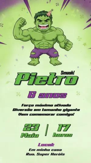 Convite Digital Aniversário Infantil do Hulk Editável