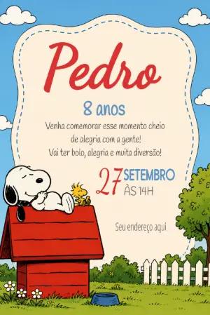 Convite Digital Aniversário Infantil Snoopy Editável