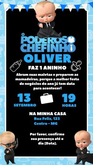 Convite de Aniversário O Poderoso Chefinho Azul Editável