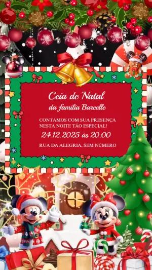 Convite Animado de Natal Mickey e Minnie para Editar Online