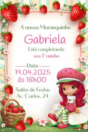 Convite de Aniversário Moranguinho para Editar Online