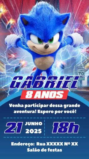 Convite de Aniversário Sonic para Editar e Enviar Online