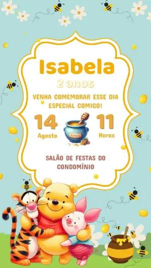 Convite de Aniversário Ursinho Pooh Fofo para Editar Online