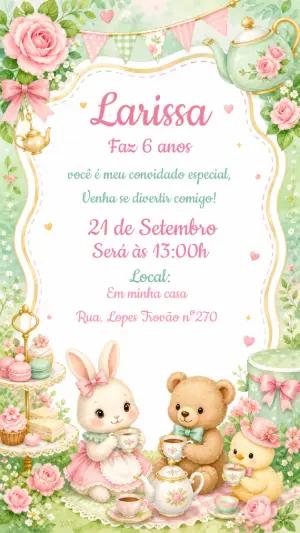 Convite Aniversário Chá da Tarde Aquarela para Editar