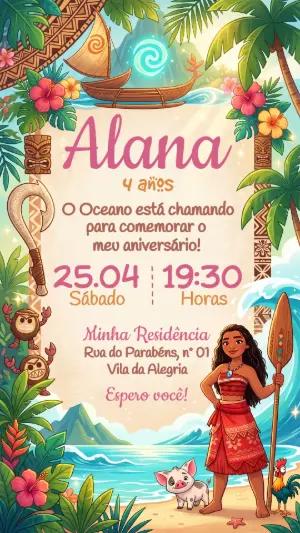 Convite de Aniversário Moana Tropical para Editar