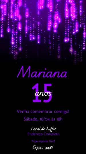 Convite Animado 15 Anos Neon Brilhante para Editar Online