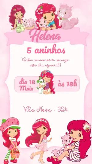 Convite de Aniversário Moranguinho Rosa para Editar Online