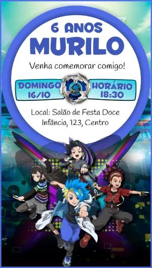 Convite de Aniversário Infantil Tema Beyblade para Editar