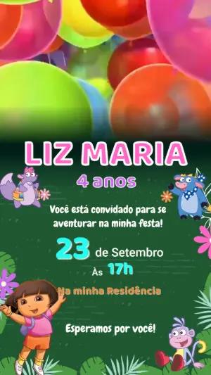 Convite Animado Aniversário Dora Aventureira para Editar