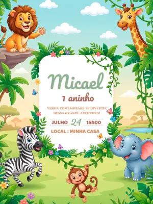 Convite Digital Aniversário Safari Baby para Editar