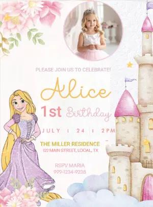 Editable Rapunzel Princess Birthday Invitation with Photo