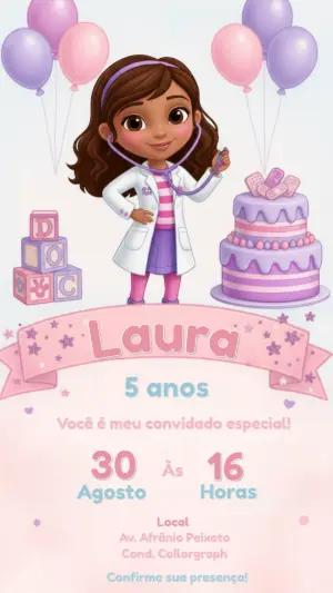 Convite Digital Infantil Tema Doutora para Editar Online
