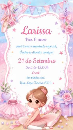 Convite de Aniversário Bailarina Aquarela para Editar