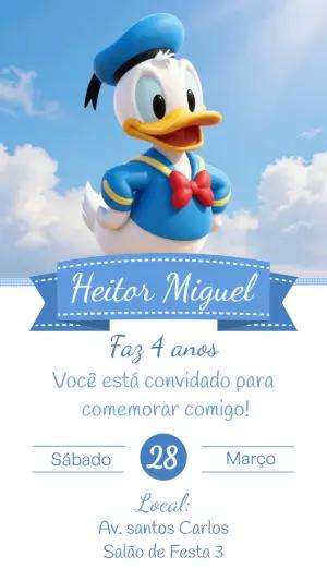 Convite de Aniversário Pato Donald 3D para Editar e Enviar