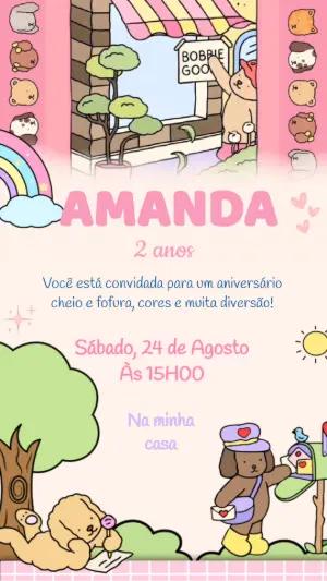 Vídeo Convite de Aniversário com Ilustrações Fofas para Editar