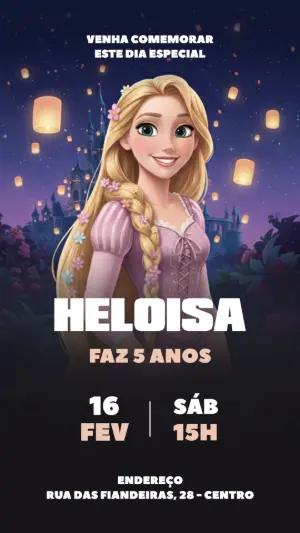 Convite Digital Aniversário Rapunzel Enrolados para Editar