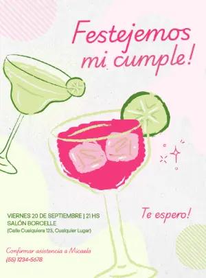 Invitación de Cumpleaños con Cócteles Rosa y Verde para Editar