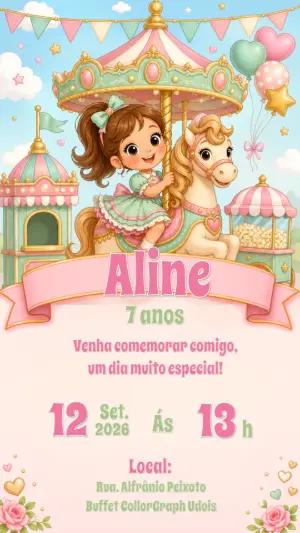 Convite de Aniversário Carrossel Encantado para Editar