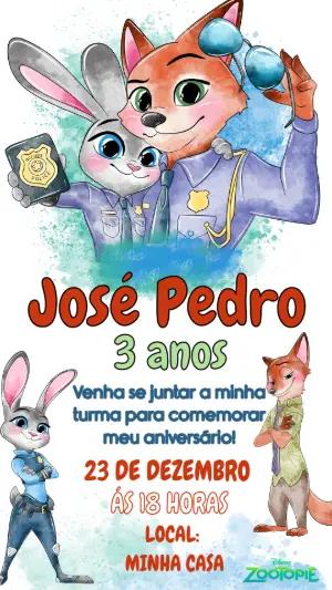 Convite de Aniversário Zootopia Aquarela Editável