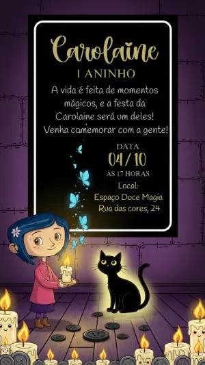 Convite de Aniversário Coraline Misteriosa para Editar Online