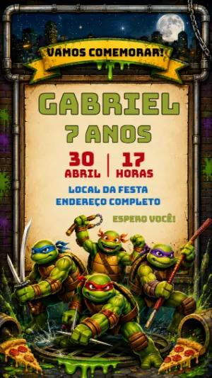 Convite de Aniversário Tartarugas Ninja Urbano para Editar