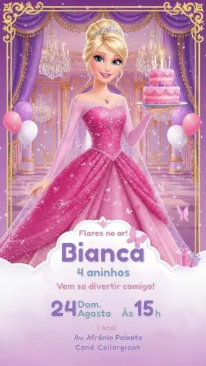 Convite de Aniversário Princesa Rosa e Lilás para Editar