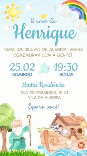 Convite de Aniversário Arca de Noé Aquarela Editável