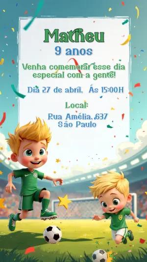 Convite de Aniversário Futebol Infantil para Editar Online