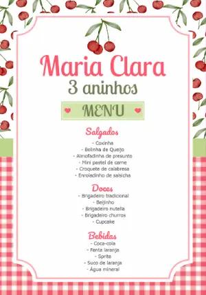 Cardápio de Aniversário Cerejinha para Editar Online