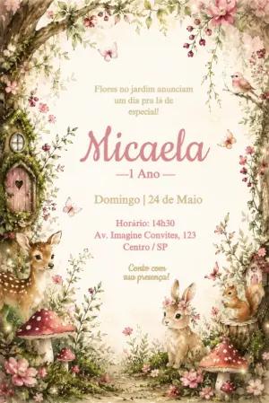 Convite de Aniversário Jardim Encantado Aquarela Editável