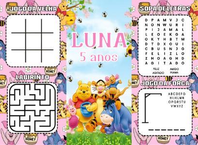 Revistinha de Jogos Ursinho Pooh para Aniversário Editável