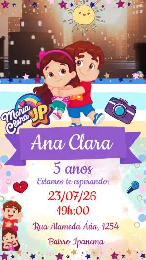 Convite Animado Maria Clara e JP: Modelo de Aniversário Infantil