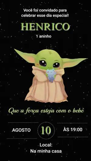 Convite Animado de Aniversário Baby Yoda Star Wars para Editar