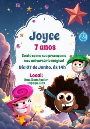 Convite de Aniversário Padrinhos Mágicos para Editar Online