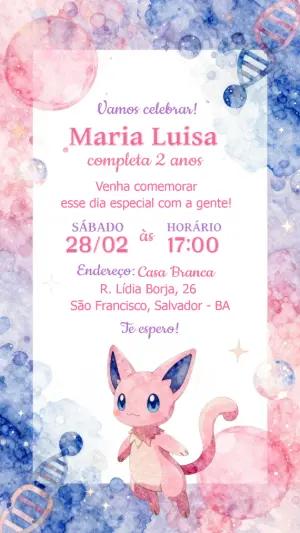 Convite de Aniversário Pokémon Rosa e Azul para Editar