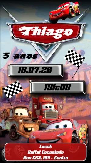 Convite Digital Carros: Modelo Editável de Aniversário Infantil
