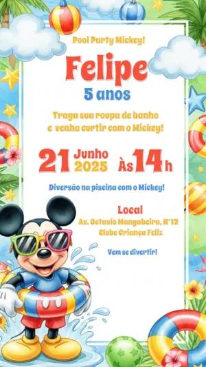 Convite Aniversário Mickey Pool Party para Editar Online