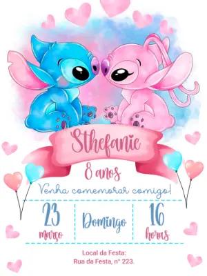 Convite Aniversário Stitch e Angel para Editar Online