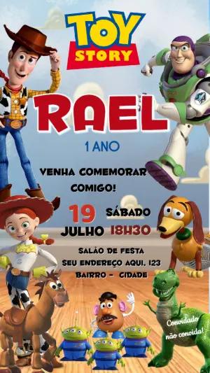 Convite de Aniversário Toy Story com Personagens Editável