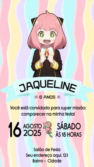 Convite de Aniversário Spy X Family Anya para Editar Online