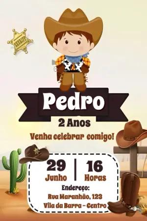 Convite Aniversário Cowboy Menino para Editar Online
