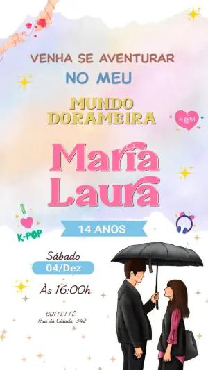 Convite de Aniversário Dorameira com Tema K-drama para Editar