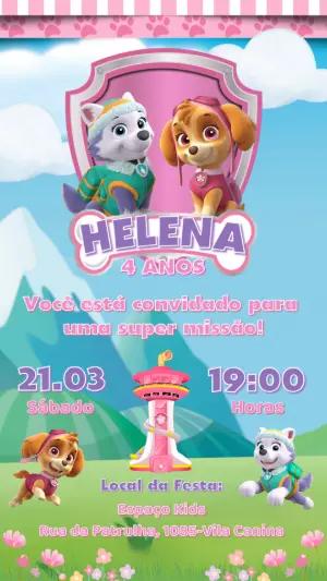 Convite Aniversário Patrulha Canina Menina para Editar Online